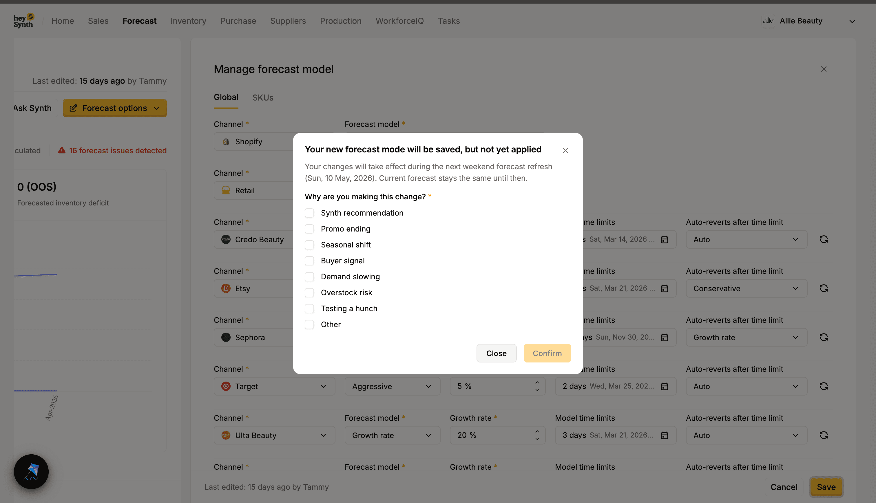Forecast Mode control detail variant A